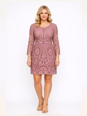 cupcakes & cashmere Rose Pink Lace Long-Sleeve Mini Dress